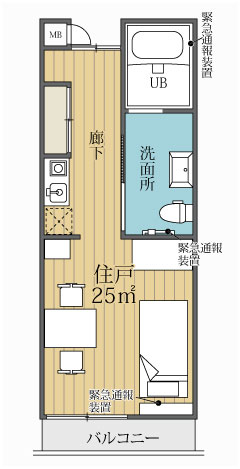 25m&sup2;の居室の間取り