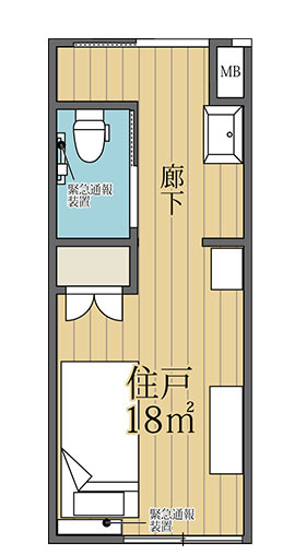 18m&sup2;の居室の間取り