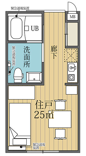 25m&sup2;の居室の間取り